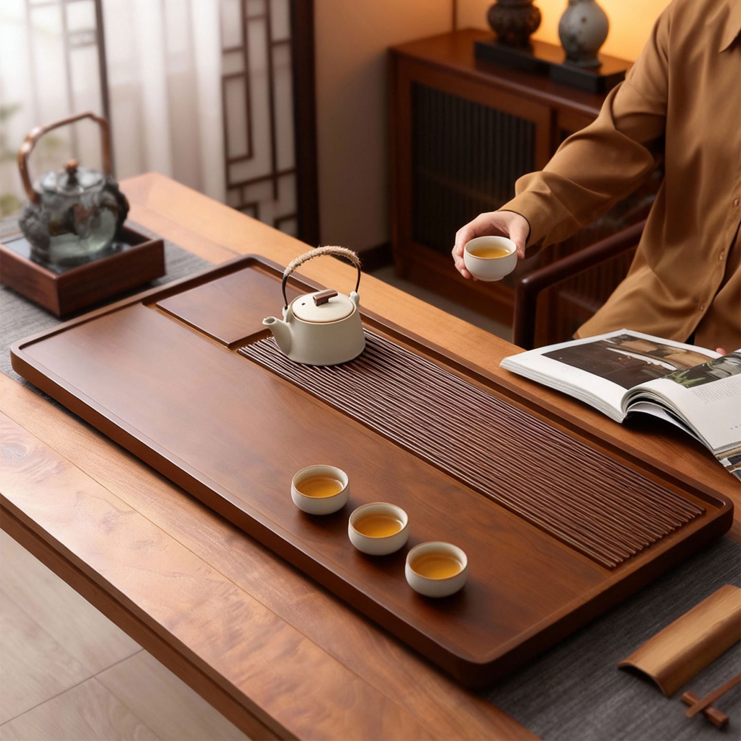 捷安玺茶盘2025新款家用实心电木干泡台排水办公室茶具茶台茶托盘