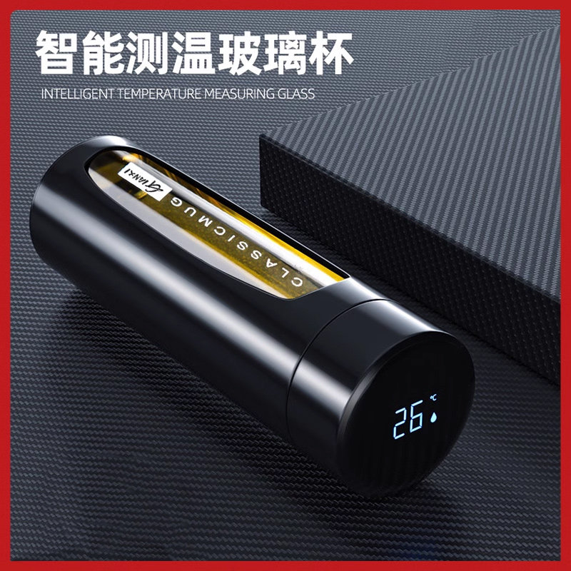 家用智能玻璃杯水杯男大容量防摔简约双层隔热泡茶杯潮流创意杯子