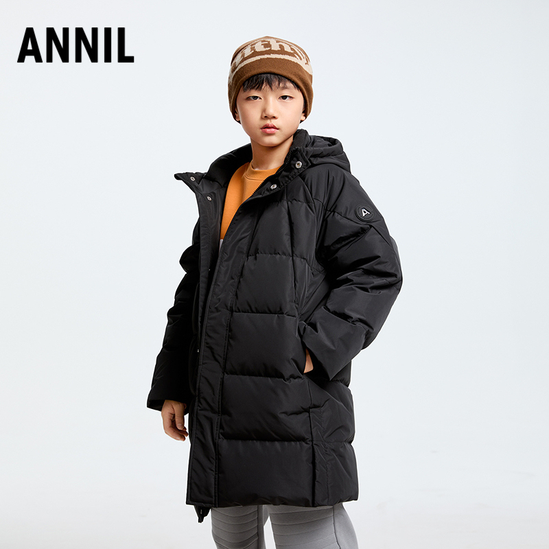 安奈儿男女童装长款连帽羽绒服2025冬季新款加厚保暖外套休闲户外