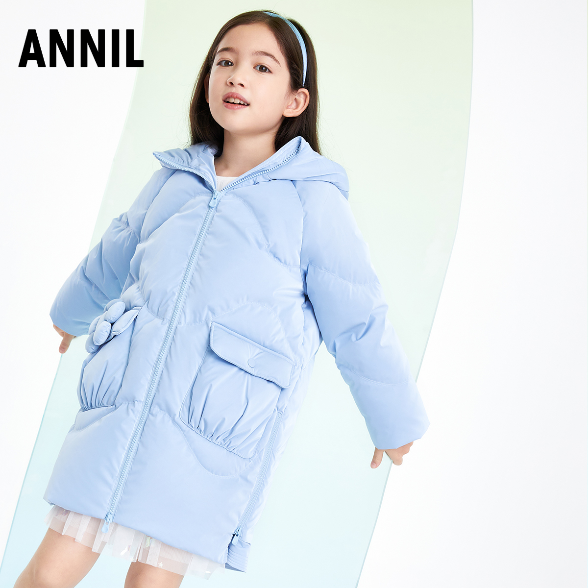 安奈儿童装女童长款加厚羽绒服冬款保暖儿童洋气休闲上衣