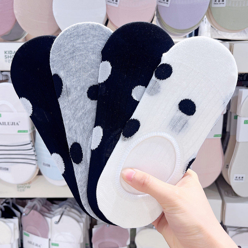 3双包邮圆点隐形袜子女船袜浅口春夏季薄款纯棉硅胶防掉跟女袜