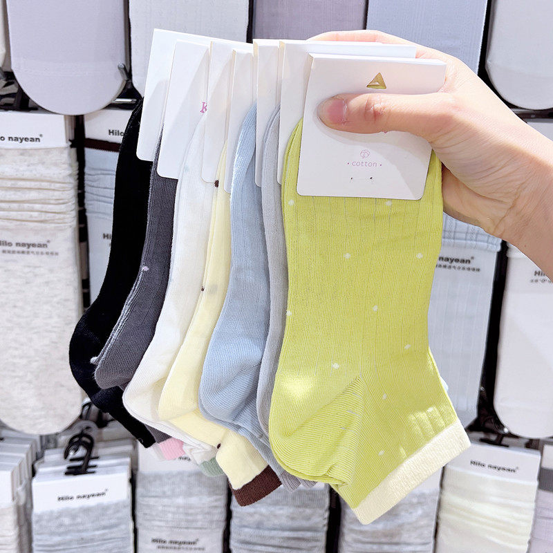 3双包邮波点袜子女船袜春夏季薄款糖果色棉袜无骨防掉跟浅口短袜