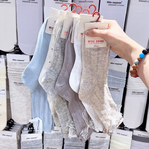 MissZuing蕾丝蝴蝶结袜子女春夏