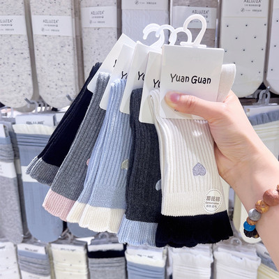 原馆木耳花边棉袜女爱心袜子女