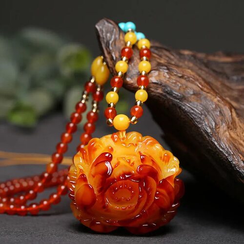 牡丹花项链男女士挂绳天然蜜蜡