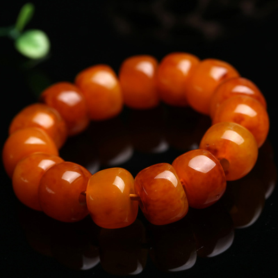 天然正品鸡油黄老蜜蜡桶珠手串