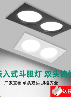 LED双头筒灯吊顶格栅灯长方形射灯嵌入式天花灯双筒灯双排斗胆灯