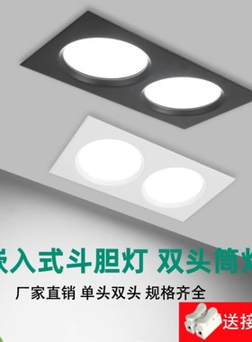 LED双头筒灯吊顶格栅灯长方形射灯嵌入式天花灯双筒灯双排斗胆灯