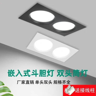 LED双头筒灯吊顶格栅灯长方形射灯嵌入式天花灯双筒灯双排斗胆灯