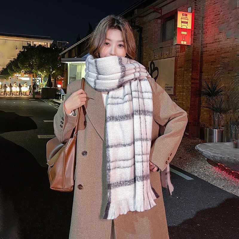 围巾女士冬季羊绒格子围脖