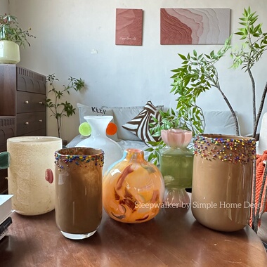 奇趣豆2|外贸出口彩色玻璃花瓶 玫瑰百合郁金香花瓶合集