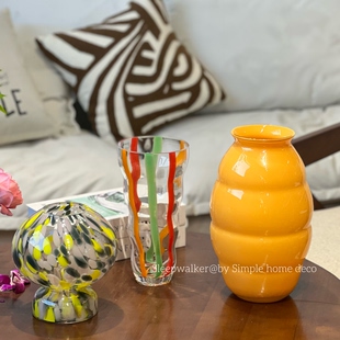 花满蹊 饰品 出口彩色玻璃花瓶轻奢高级感客厅水培插花装