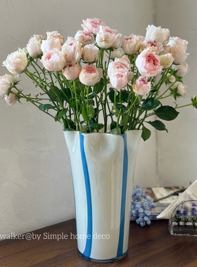 海盐奶盖｜出口北欧风条纹白菜玻璃花瓶家居装饰摆件