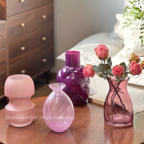 紫弦月｜粉紫色玻璃花瓶中式客厅插冬青花瓶轻奢桌面摆件小众花器