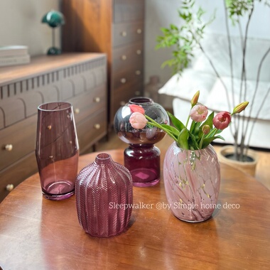 乌梅子酱｜红色紫色系列ins风玻璃花瓶客厅装饰插花摆件艺术品