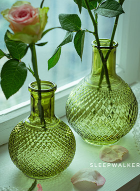 Sleepwalker定制Vintage复古墨绿色玻璃花瓶婚礼餐桌串灯摆件包邮