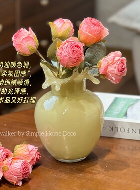 水滴｜奶玉水滴口花瓶摆件客厅插花高级感水培绿植玻璃花瓶