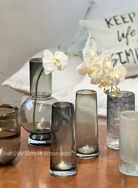 清欢｜北欧风灰色透明玻璃花瓶摆件客厅插花简约花瓶轻奢花瓶