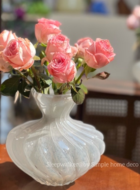 薄雾灰｜中古风客厅插花装饰摆件轻奢餐桌水养芍药郁金香玻璃花瓶
