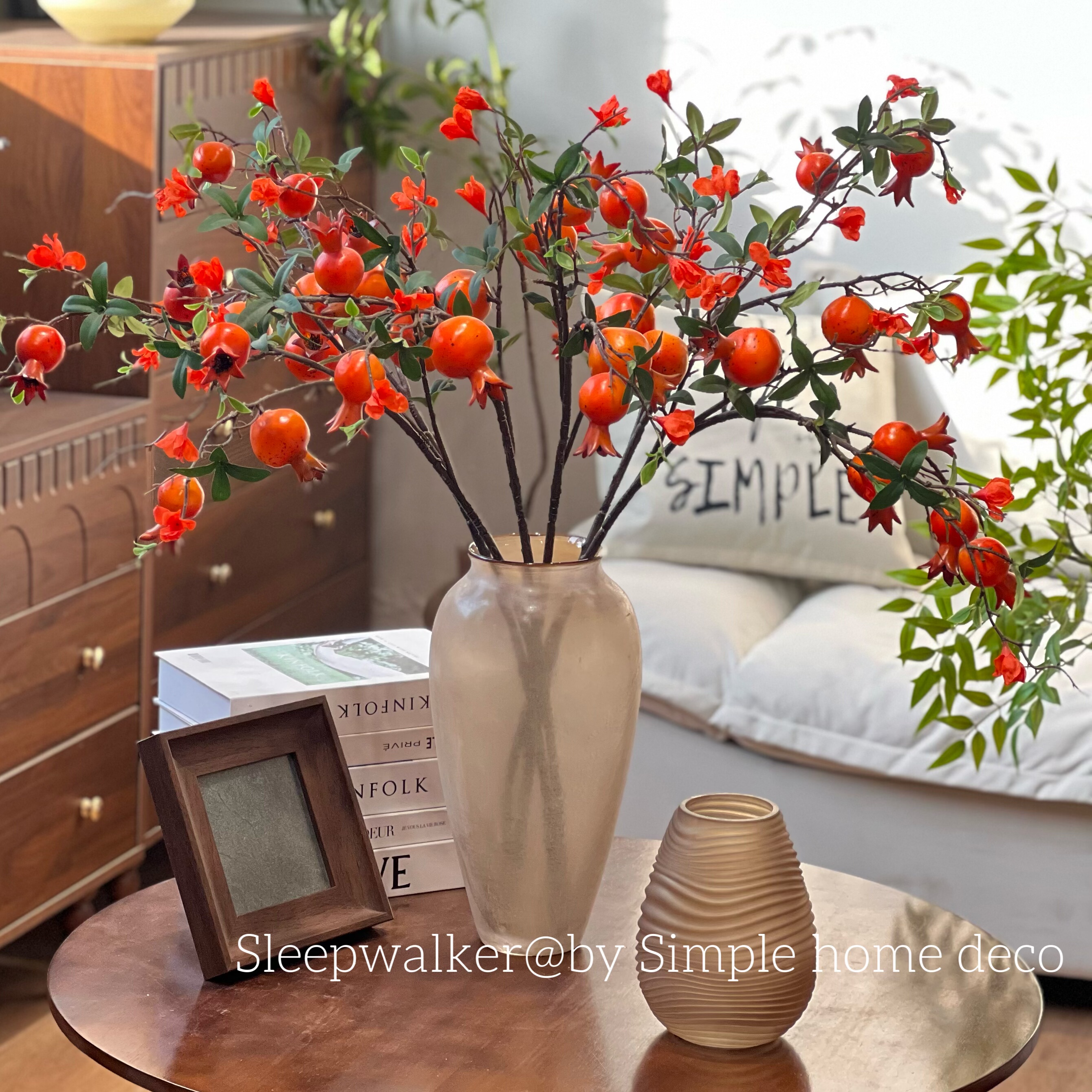 秋霜｜磨砂玻璃花瓶新中式客厅餐桌插花器高级感柿子果枝搭配摆件,家居饰品,花瓶,淘宝优惠券,粉丝福利购,淘宝优惠卷