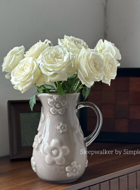 口10高24 原色灰色花朵插花壶 玫瑰郁金香百合插花餐桌装饰