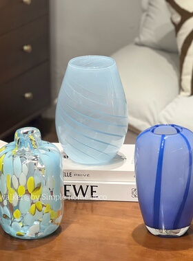 天空之城|出口手工蓝色系玻璃花瓶摆件客厅插花花瓶花器