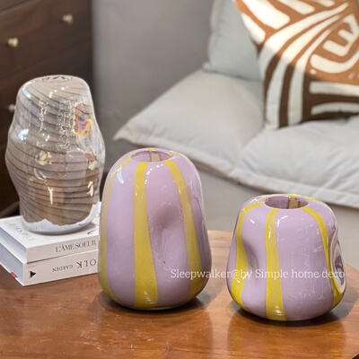 织纹｜条纹玻璃花瓶凹凸扭曲复古插花瓶现代简约客厅摆件