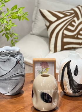 东方墨染｜中古风复古设计感黑灰色渲染花瓶客厅小众轻奢高级感摆