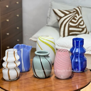 横纵 简约高级感不规则花瓶玻璃水培插花玫瑰百合客厅餐桌摆件