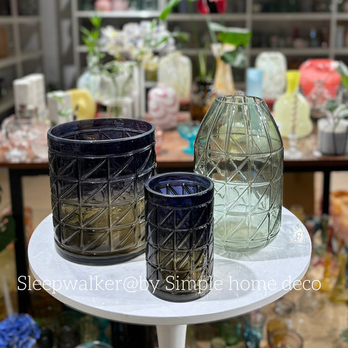 浮雕直筒-北欧风厚重立体浮雕创意喷色玻璃花瓶花器孤品福利款