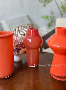 橘子汽水|出口橘色系玻璃花瓶花器摆件客厅插花装饰品小众花器