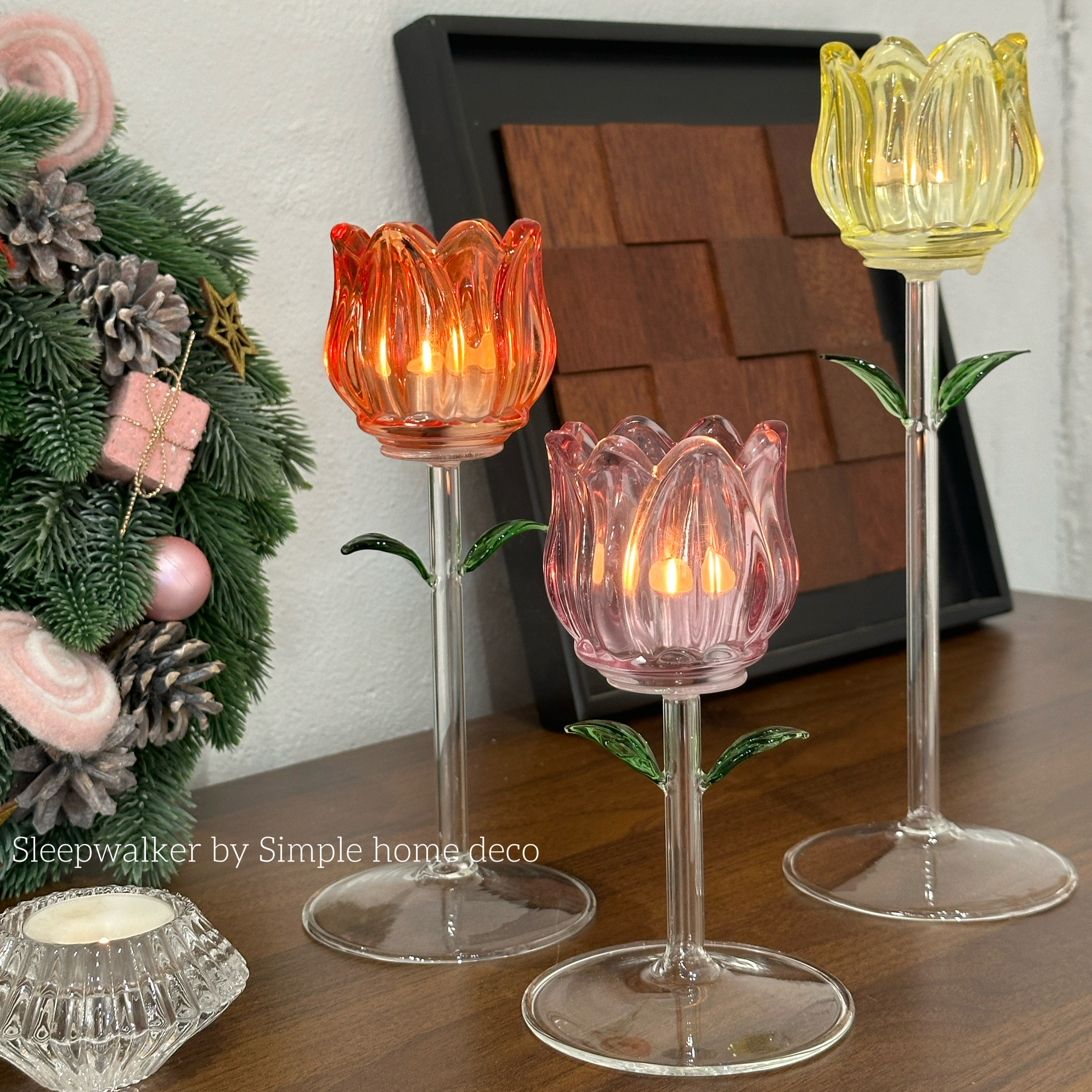 郁金香|高颜值ins风婚礼创意玻璃烛台高颜值女生可爱摆件高脚蜡台