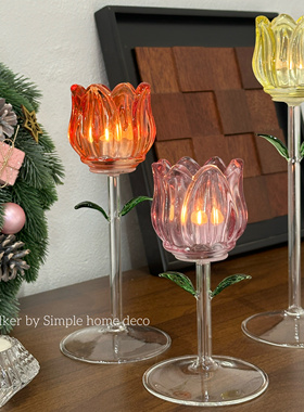 郁金香|高颜值ins风婚礼创意玻璃烛台高颜值女生可爱摆件高脚蜡台