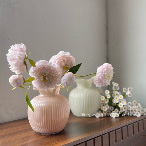 织梦｜奶白粉色玻璃花瓶家居ins摆件水养玫瑰桌面软装装饰花瓶