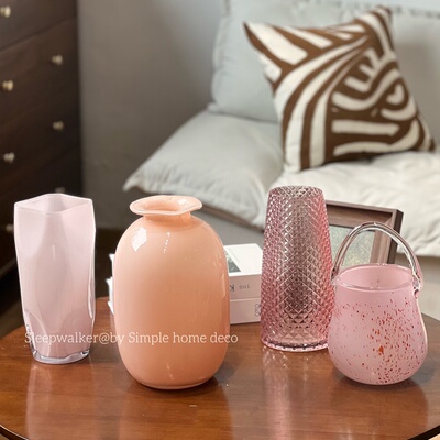 水蜜桃｜简约图案玻璃花瓶小口工艺品艺术插花水养客厅装饰品摆件