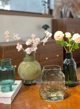 只此青绿｜出口绿色系列玻璃花瓶家居装饰摆件客厅插花花器