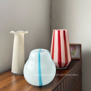 土耳其 轻奢创意吹制玻璃条纹玻璃花瓶高级感家居客厅茶几插花器