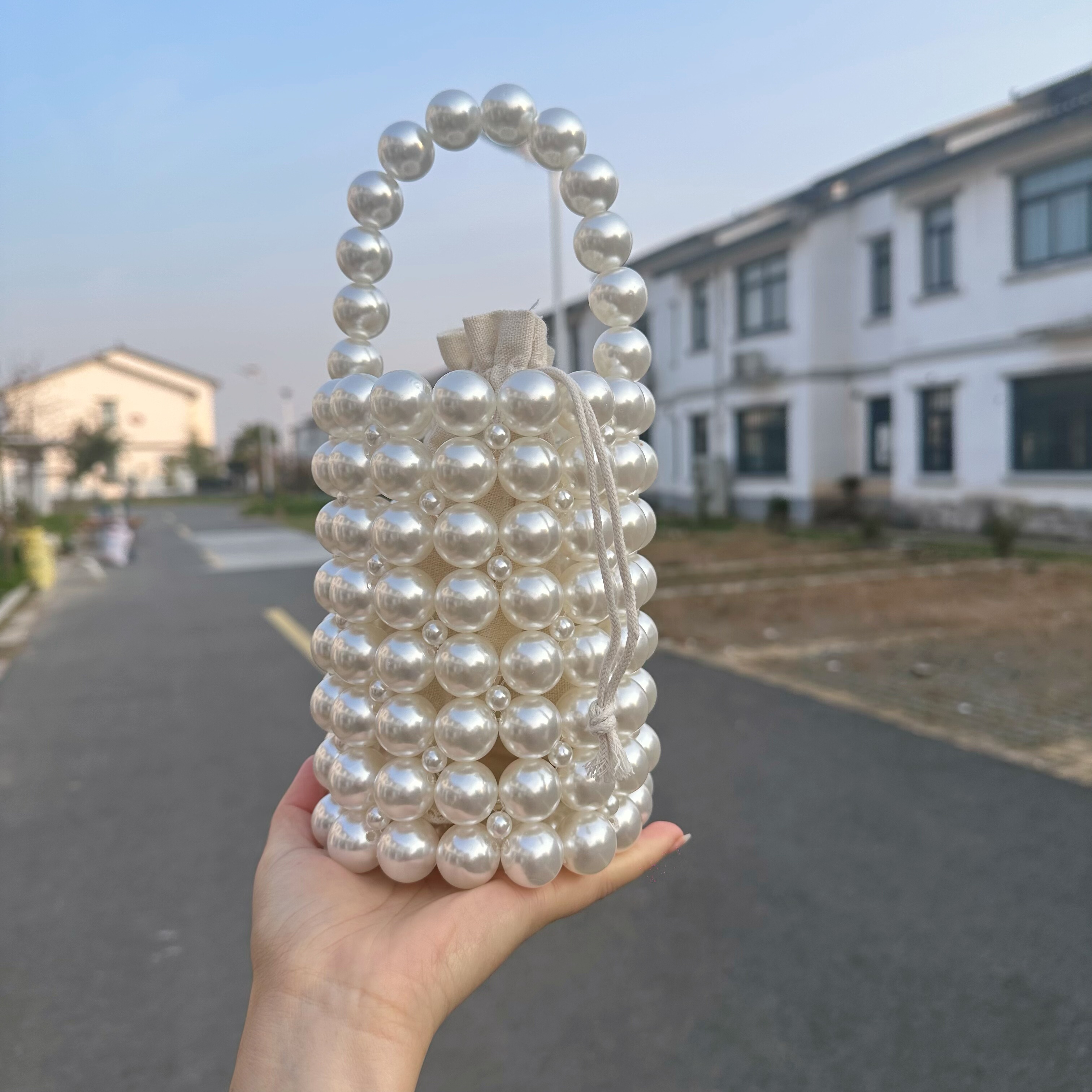 FFOOOO原创手提包女士新款2025ins风小清新手工包包手工珠子包