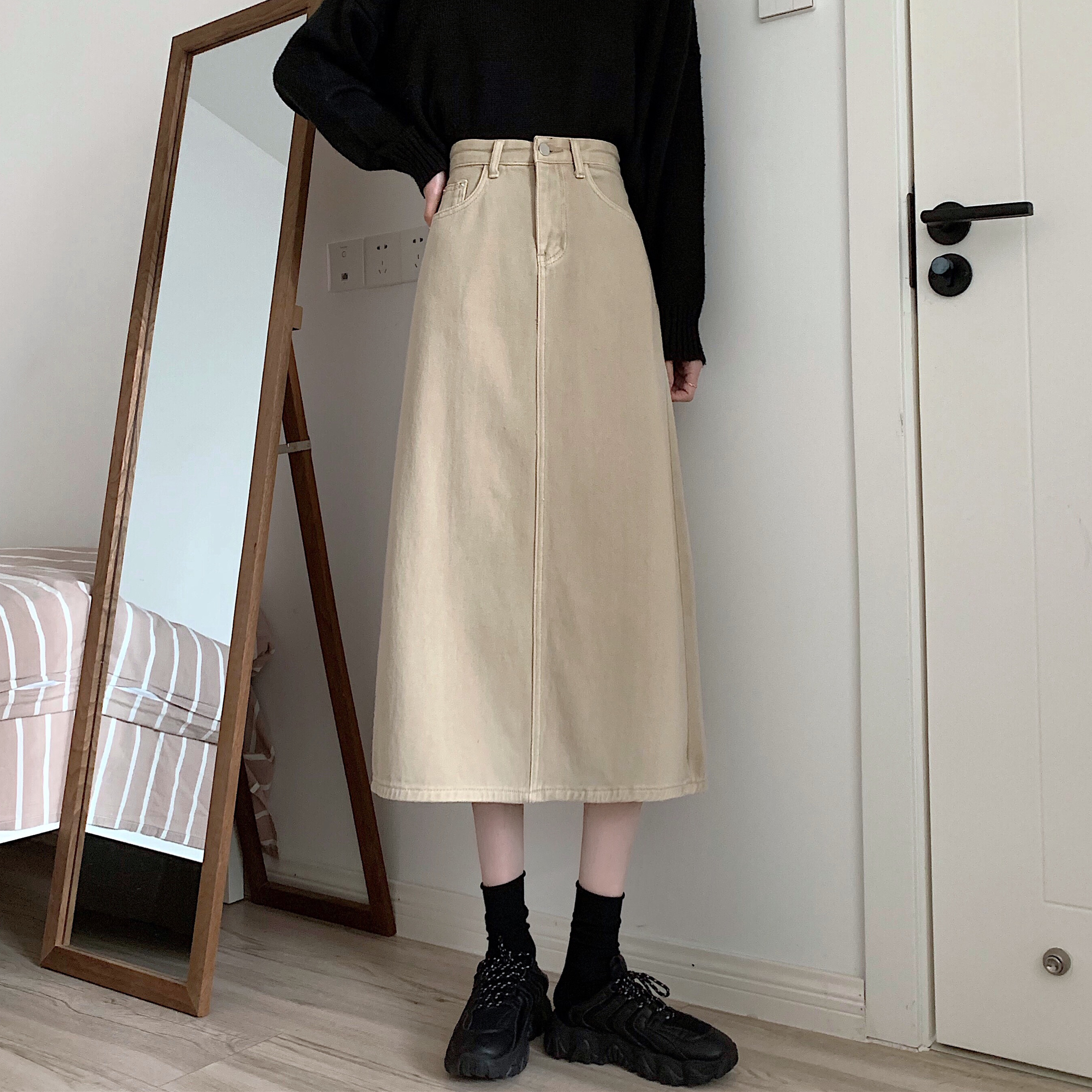 Real price high waist loose straight length slim skirt