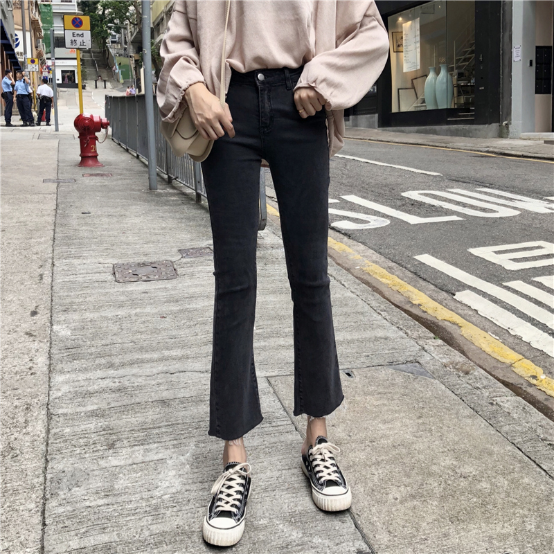 Real price Korean stretch high waisted slim fashion ripping jeans Capris