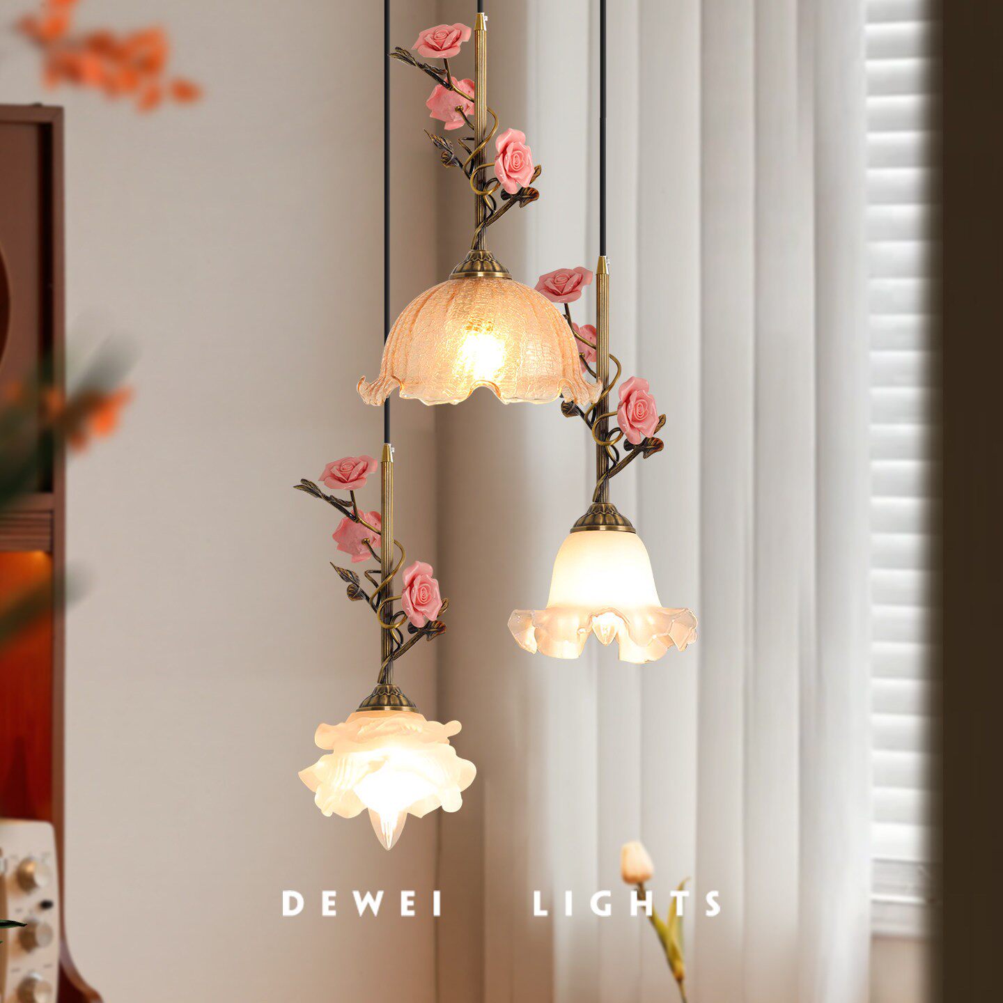 全铜法式床头吊灯氛围玫瑰花朵小吊灯创意个性复古艺术现代餐厅灯