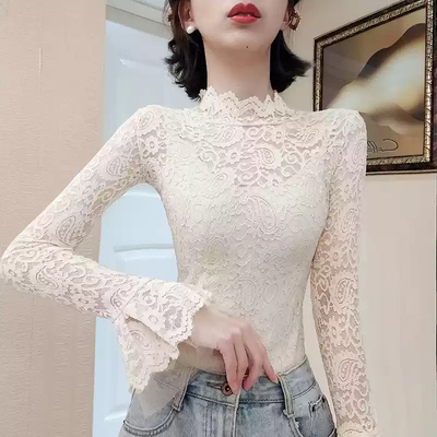 半高领蕾丝打底衫女百搭上衣