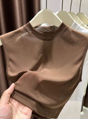 立领网纱假领子配毛衣女秋冬气质无袖内搭背心柔软短款蕾丝打底衫