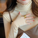 网纱打底衫女春秋内搭薄款2023新款蕾丝堆堆领黑色木耳边高领上衣