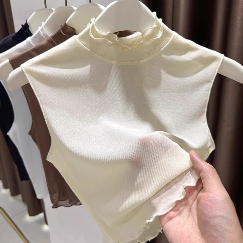 木耳边半高领蕾丝背心百搭假领女