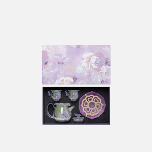 紫藤花高硼硅玻璃一壶两杯泡茶壶温茶炉套装闺蜜礼物家用