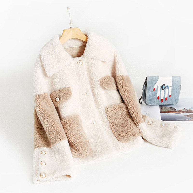 2019 new pattern Autumn and winter Haining leather and fur wool grain coat Color matching Pearl clasp overcoat Fur onein the Women's clothing/Boutique , Fur  category - from Buy2taobao.com to provide professional Taobao agent buy service