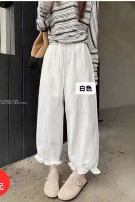 3NUX2026夏新款韩版简约百搭显瘦高品质休闲花边裤脚卫裤灯笼裤