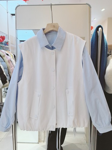 3NUX2026春新款韩版简约百搭显瘦高品质休闲马甲外套衬衣两件套