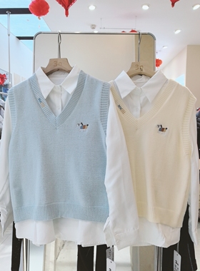 3NUX2026春新款韩版简约显瘦高品质休闲针织衫马甲假毛衣两件套